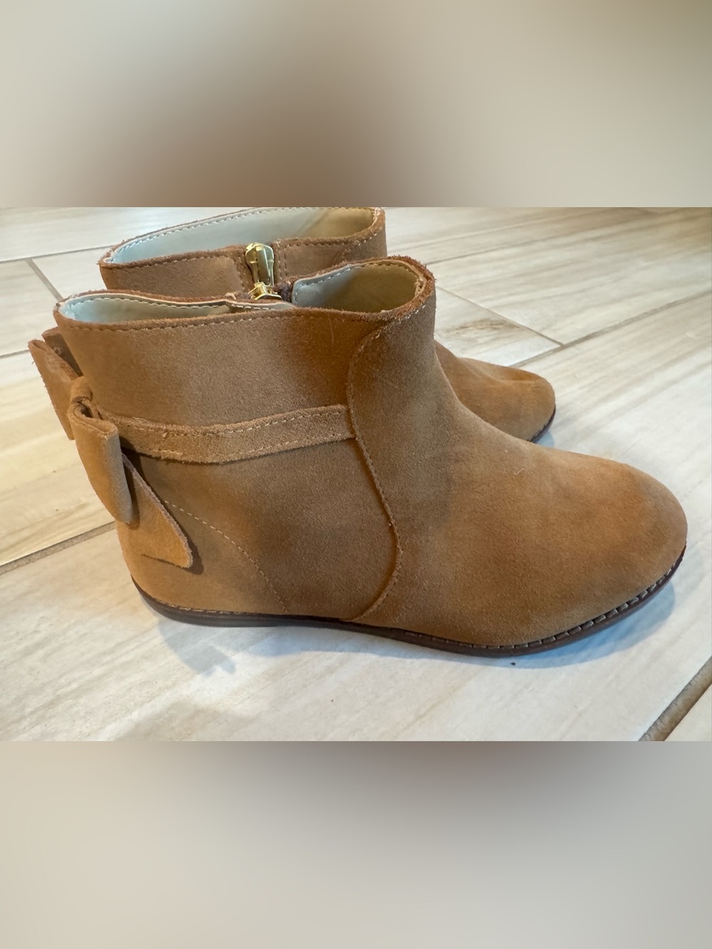 Janie and Jack Tan Suede Bow Ankle Boots